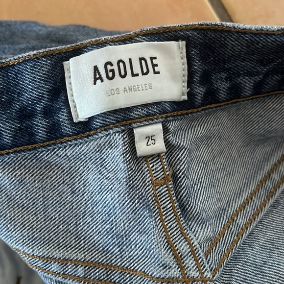 Blue Denim Distressed High Waisted Button Straight Leg Jeans - Agolde - Size 25 - Picture 3 of 8